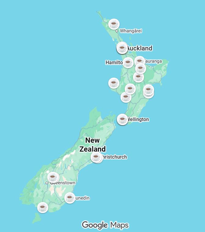 Kiwi Coffee Tour — coffee shop map